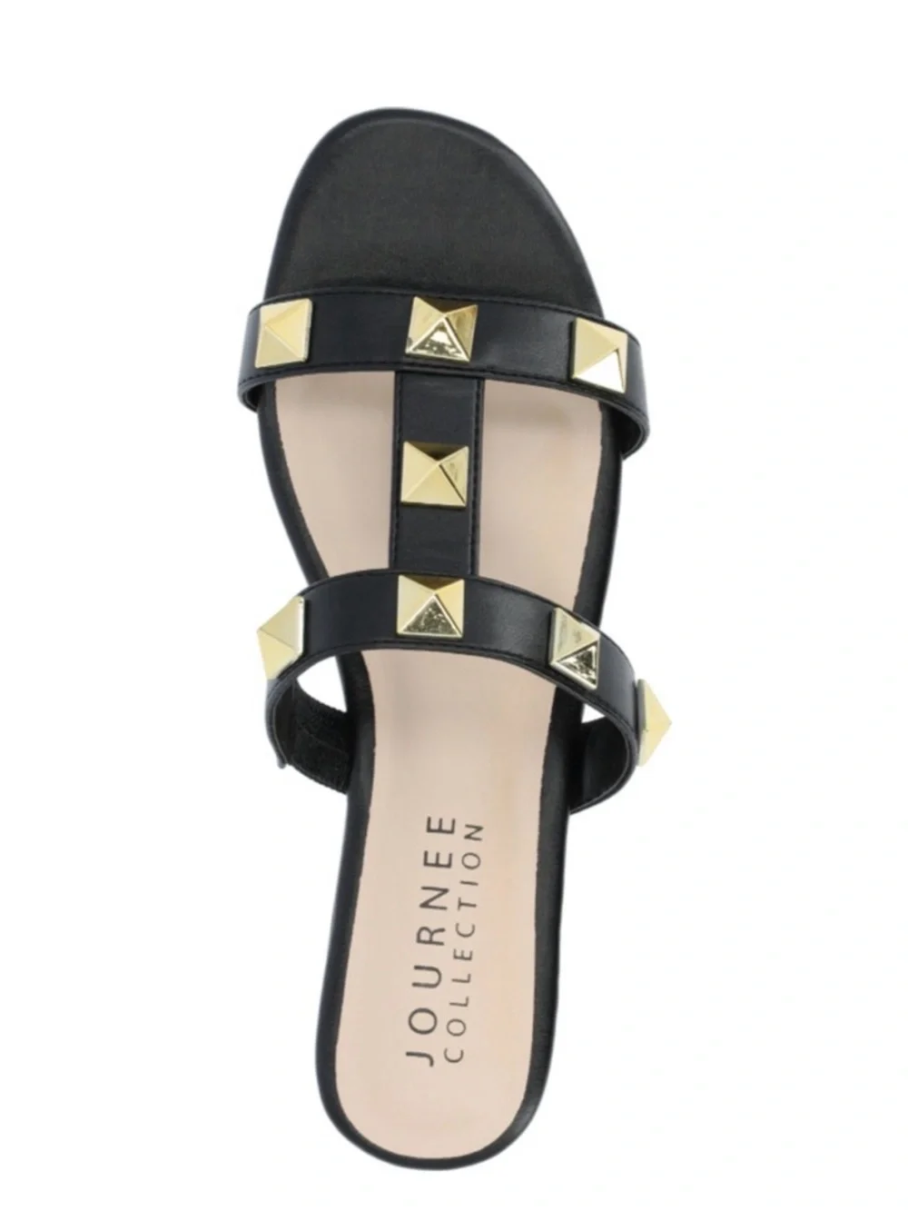 Journee Collection Women's 9 Black & Gold Kendall Studded Sandals NIB - Picture 2 of 4
